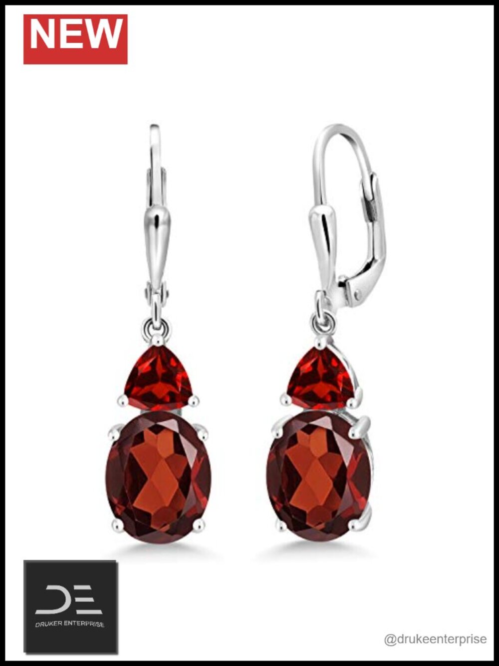 6.68 CT Red Garnet 925 Sterling Silver Dangle Leverback Earrings